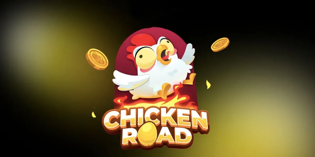 Chicken roll game logo with coins on a dark background