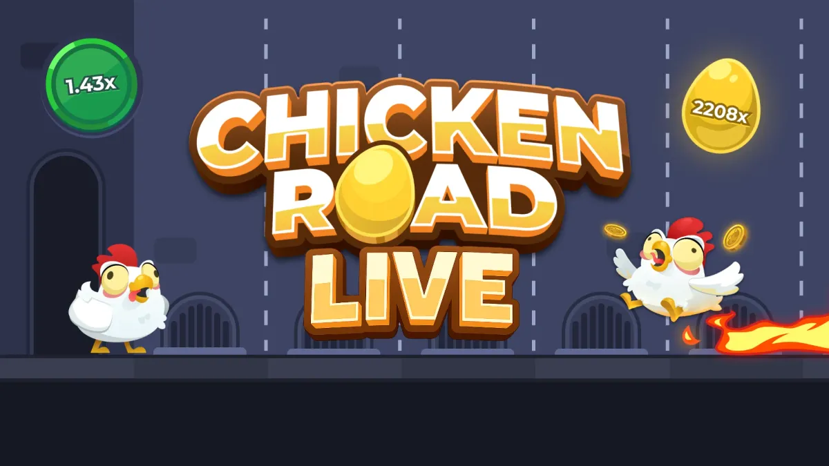 Chicken Road Live artwork with 1.43x and 7.25x lane multipliers